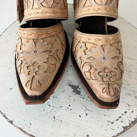 Lane Robin Mule Tan Cowboy Boots Womens 7.5 Cowgirl Western Leather Short Ankle - Picture 6 of 12